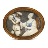 A rare and interesting 18th Century Italian oval miniature on ivory, lace related, depicting a