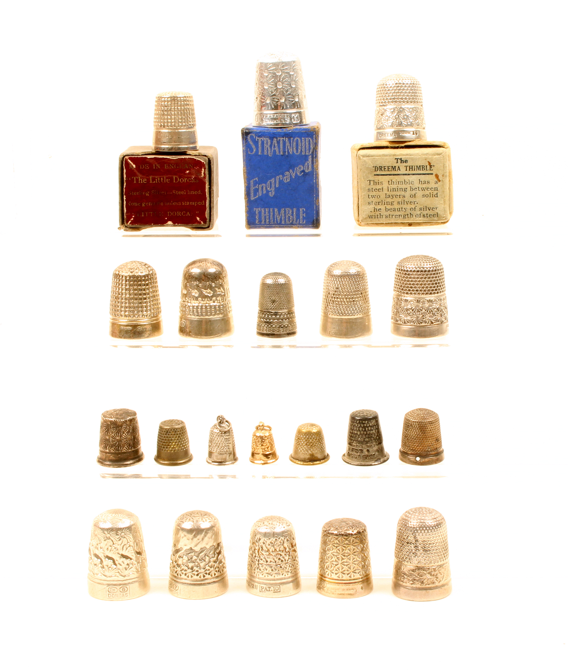 Dorcas and other thimbles including ‘A Little Dorcas’ in original box, a Dreema in original box, a