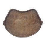 A ‘Mouseman’ Thompson oak kidney shaped tray, raised border and carved with two mice as carrying