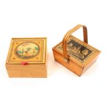 Two early 19th Century whitewood Tunbridge ware boxes, comprising a small pannier form example the