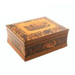 A mid 19th Century Tunbridge ware sewing box of rectangular form, the cushion for lid with a
