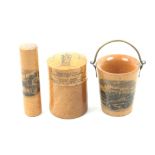 Mauchline ware – three pieces, comprising a bucket with ‘The Little Fortune Teller’/Spin The Pointer