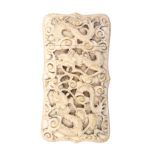 A 19th Century Chinese carved ivory small format visiting card case of slightly bowed form one side