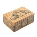 A Mauchline ware ‘Queen Victoria’s Jubilee Year 1887’ commemorative reel box, image of Queen