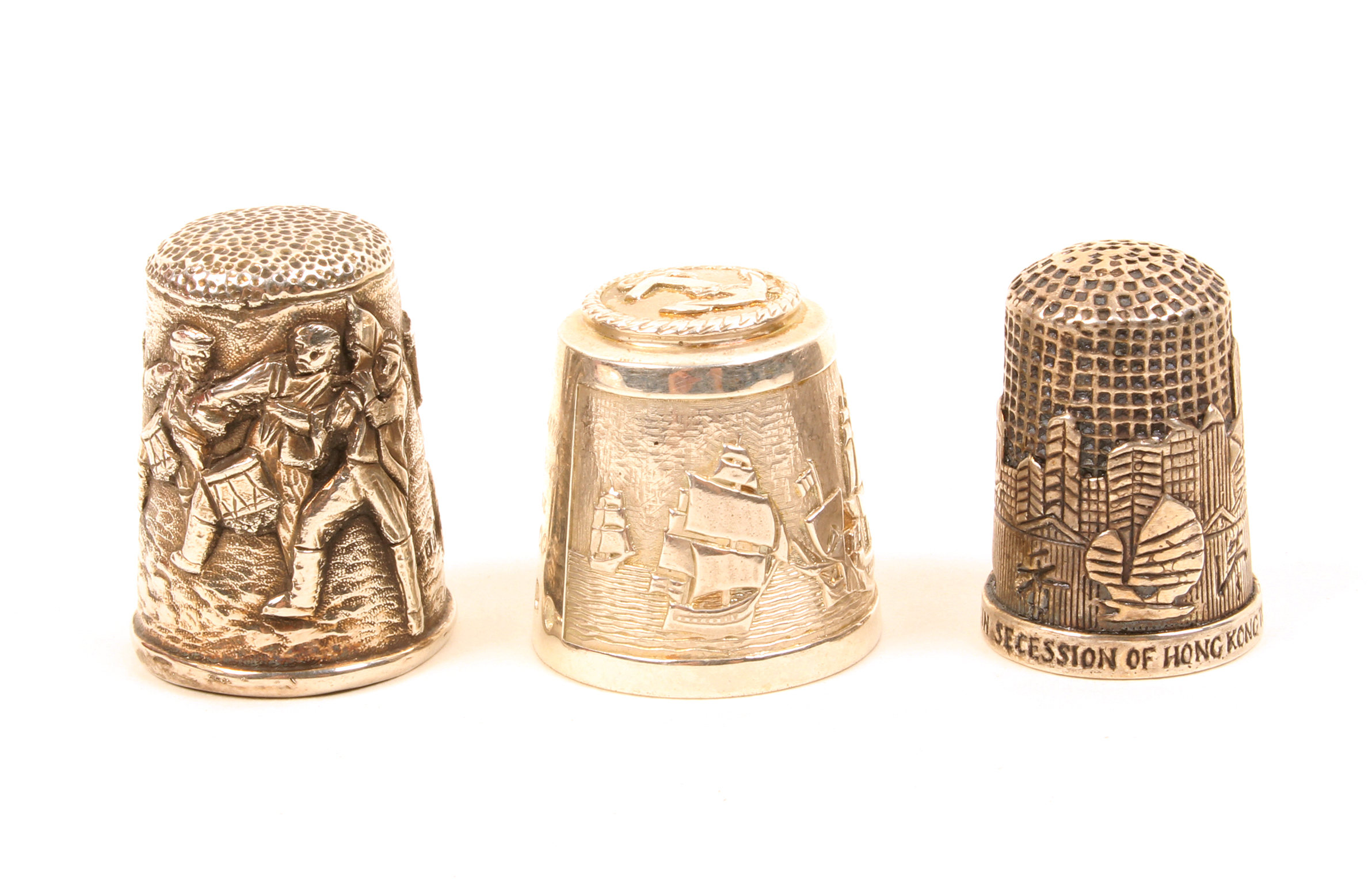 Three modern English silver commemorative thimbles, comprising an example to commemorate Trafalgar - Image 2 of 3