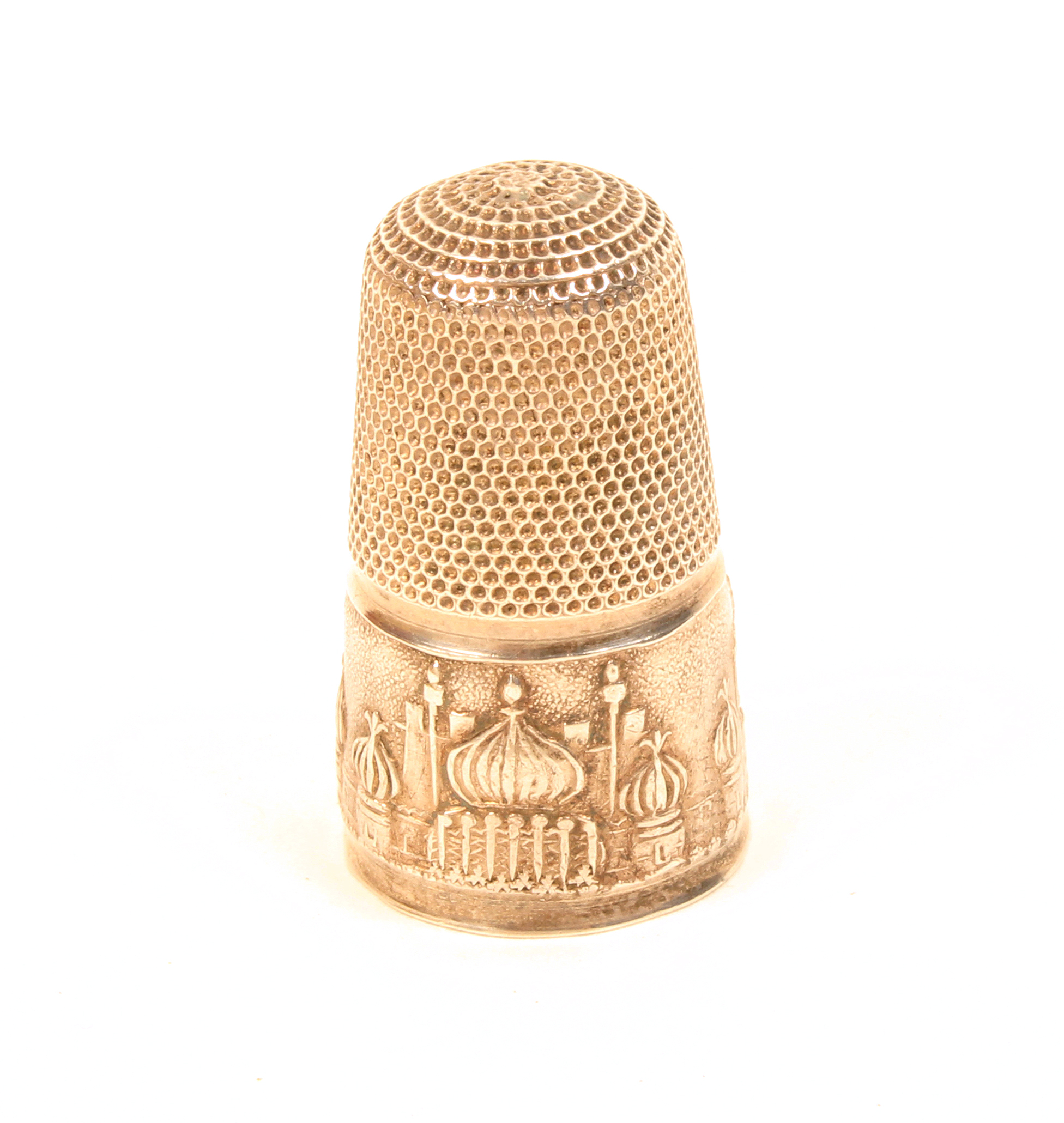 An early 19th Century silver souvenir thimble, Brighton Pavilion, the frieze with view.