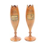A pair of Mauchline ware spill vases of tulip form with cut tops (Burns’ Cottage/The Apartment of