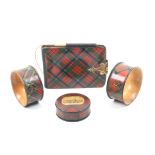 Tartan ware – four pieces comprising a note book (Prince Charlie) gilt clasp, 9cm, a circular box (