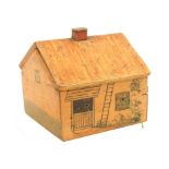 An early 19th Century painted Tunbridge ware reel box in the form of a cottage, single storey, the
