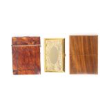 Three visiting card cases comprising a 19th Century example one side in rosewood, the other in