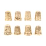 Eight English place name or inscribed English silver thimbles, comprising Leamington Spa , Combe