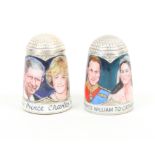 Two silver thimbles with enamel decoration by Peter Swingler, comprising - HRH Prince Charles and