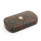 A mid 19th century Tartan ware (McBeth) sewing companion of rectangular curved end form, the lid