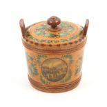 An unusual early 19th Century painted Tunbridge ware white wood lidded miniature pail, of tapering