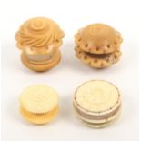 Four 19th Century waxers comprising two circular disc form ivory examples with engine turned