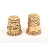 Two American gold thimbles one engraved ïHelenÍ the other initialled ïHÍ (2)