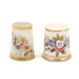 Two 19th Century English porcelain thimbles comprising a Worcester example painted with a bird and a