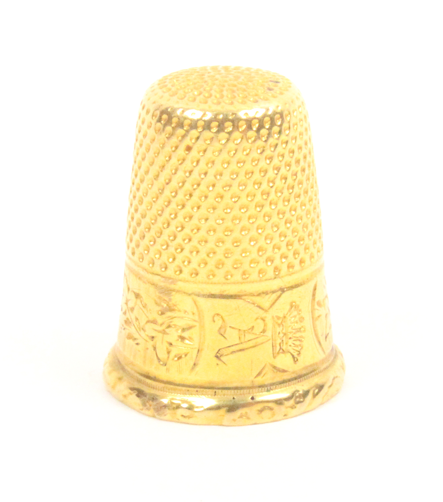A gold thimble, French, the frieze engraved with leaves and initialled ïAÍ below a coronet (From the