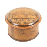 A rare early 19th Century painted Tunbridge ware circular spice box, the domed lid with a worn