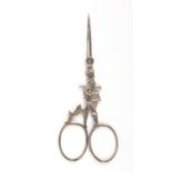 A rare pair of 19th Century plated steel scissors, the closed arms forming an image of a sporting