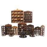 A large collection of thimbles, mostly modern, together with display stands and shelves (qty)