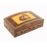 A rosewood Tunbridge ware box of rectangular form the sides with a band of floral mosaic, the curved