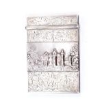 A silver ïCastle TopÍ visiting card case of rectangular form, one side with a rectangular panel of