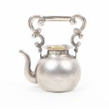 A rare mid 19th Century Dutch silver emery in the form of a kettle of bulbous form, scrolling