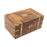 A Victorian brass bound walnut writing box, replacement gilt tooled leather, secret compartment with