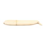 A 19th century ivory needlecase in the form of a pea pod with tapering stalk, 10cm