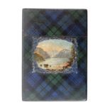 A Tartan Ware rectangular visiting card case (42nd or Sutherland) one side with a painted panel