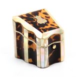 A rare mid 19th Century double needle packet box in tortoiseshell edged and highlighted in mother of