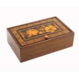 A rosewood Tunbridge ware rectangular box, the pin hinge lid with a floral mosaic panel within a