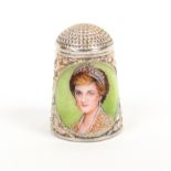 A silver thimble with enamel decoration by Peter Swingler _ Diana Princess of Wales 1961-1997,