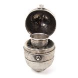 A Georgian silver thimble and pin case of egg form the hinged cover with ring, hinged clasp,