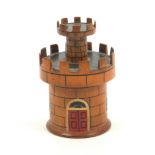 An early 19th Century painted Tunbridge ware travelling ink well in the form of a turret, the