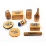 Mauchline ware _ sewing _ nine pieces comprising a disc form pin cushion (The Town Hall Cardiff/