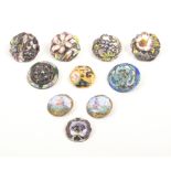 Ten buttons late 19th Century/early 20th Century comprising two pairs of silver floral enamel