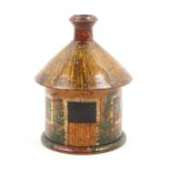 A rare early 19th Century painted Tunbridge ware nutmeg grater in the form of a circular cottage