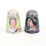 Two silver thimbles with enamel decoration by Peter Swingler comprising The QueenÍs Golden