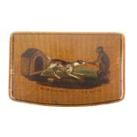 An early 19th Century Scottish snuff box of rectangular form, the lid with a hand painted panel of a