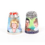 Two silver thimbles with enamel decoration by Peter Swingler comprising _ The Wedding of Charles and