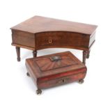 A mid 19th Century French rosewood sewing box in the form of a grand piano with inlaid keyboard on