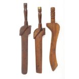 Three 19th Century goose wing form knitting sheaths, various woods one initialled with inset brass