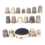 Seventeen silver thimbles including DTS examples, one with inscribed frieze ïHovis Bread,Í a Dreema,