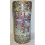 A Cantonese Umbrella Cylinder decorated with panels of figures, flowers etc. in famille rose and