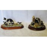 A Border Fine Arts group of a Sheepdog and puppies by Ray Ayres on a wooden plinth and another Ray
