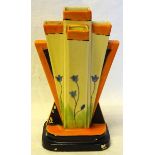 MYOTT; Art Deco pyramid Vase, c.1930's, hand painted in orange, black and blue with the tulip