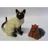 A Beswick Yorkshire Terrier, No. 1944 and Siamese cat.