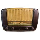 A Philips type 437A-15 Radio in brown Bakelite case and a box of radio values etc.